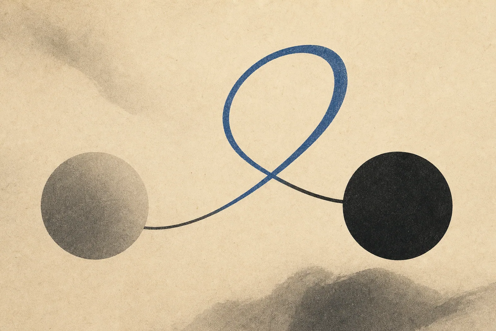 Editorial Illustration: zwei verbundene Kreise - einer gedämpft, einer leuchtend - verbunden durch eine geschwungene Linie als Symbol für Win-Back.