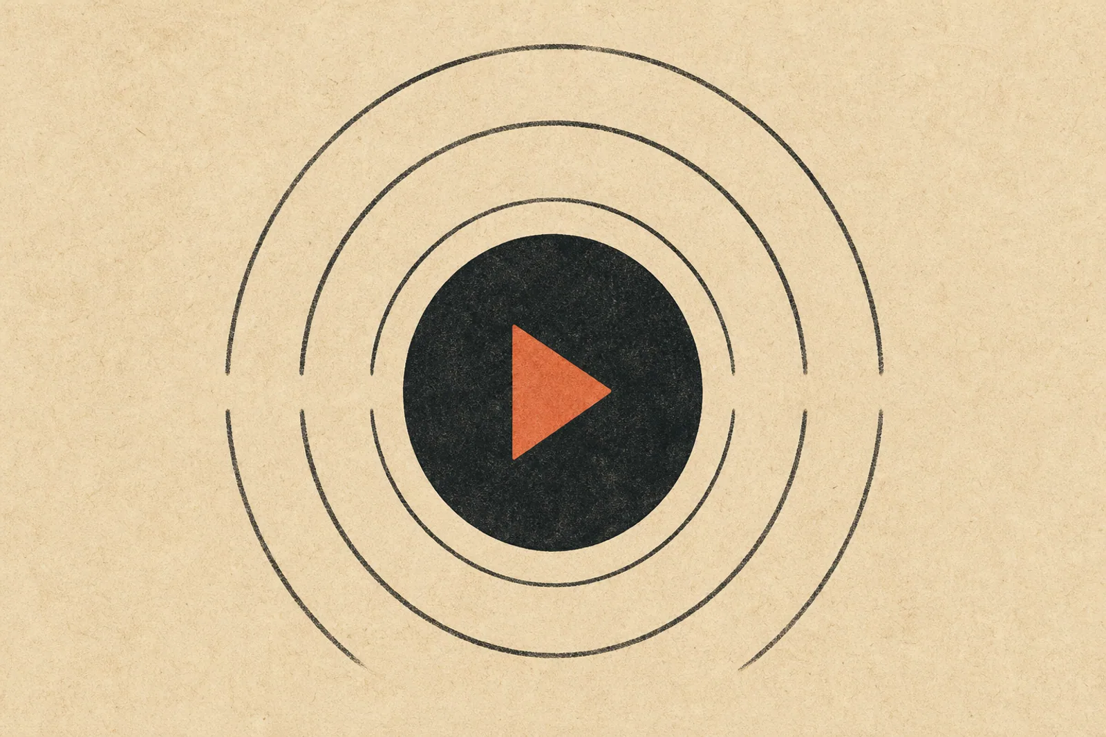 Editorial Illustration: zentrales gefülltes Kreissymbol mit drei konzentrischen Bögen - Symbol für Live-Broadcast und Live Shopping.