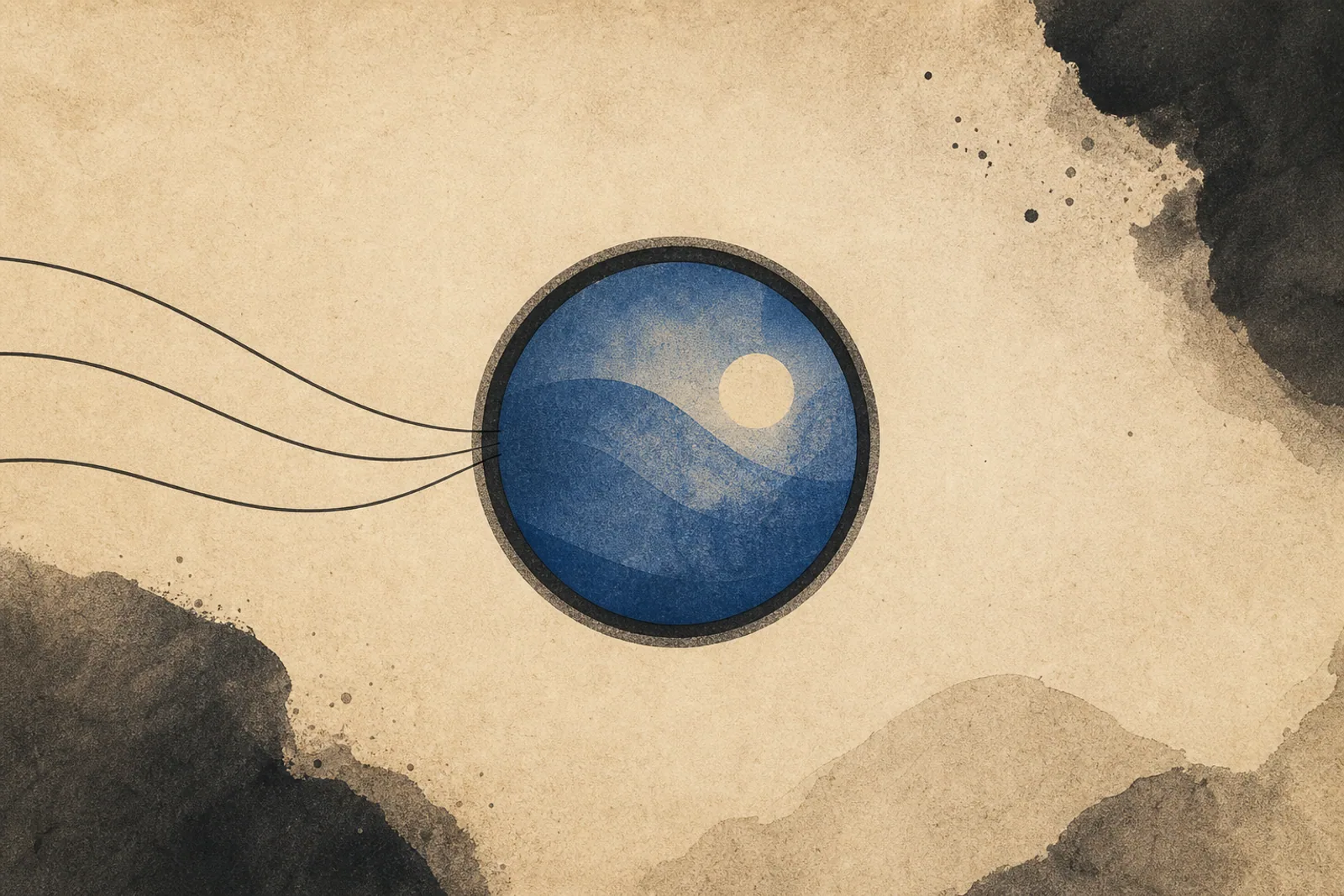 Editorial Illustration: Lupen-Linse, in die geschwungene Linien fließen - Symbol für organische Discovery.