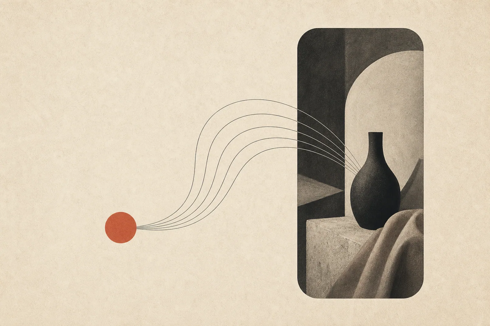 Editorial Illustration: stilisierter Hochformat-Videorahmen mit Tap-to-Buy-Punkt - Symbol für Shoppable Videos.