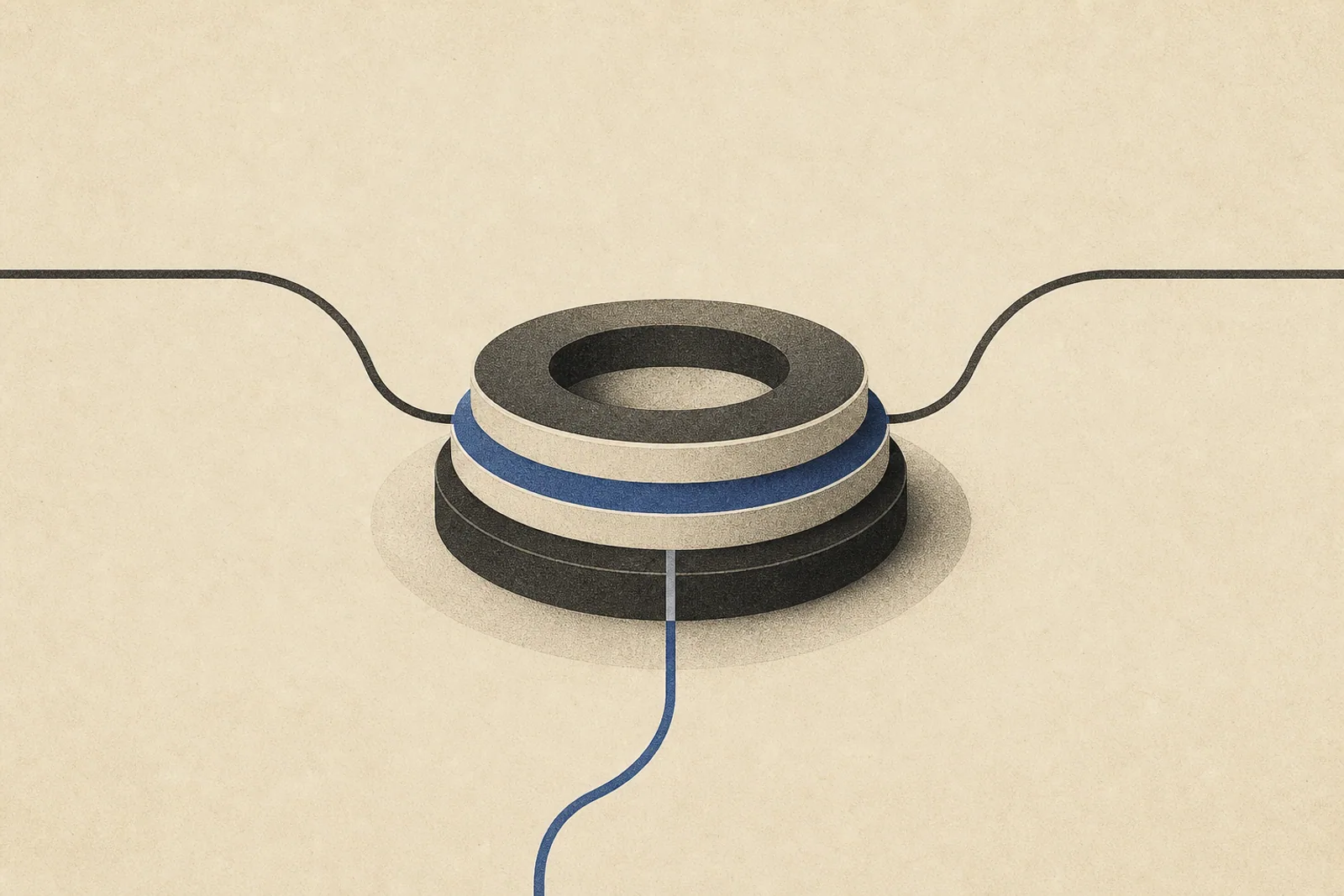 Editorial Illustration: gestapelte geometrische Ringe als Symbol für die Konvergenz von Online-, POS- und Marketplace-Kanälen in einem System.