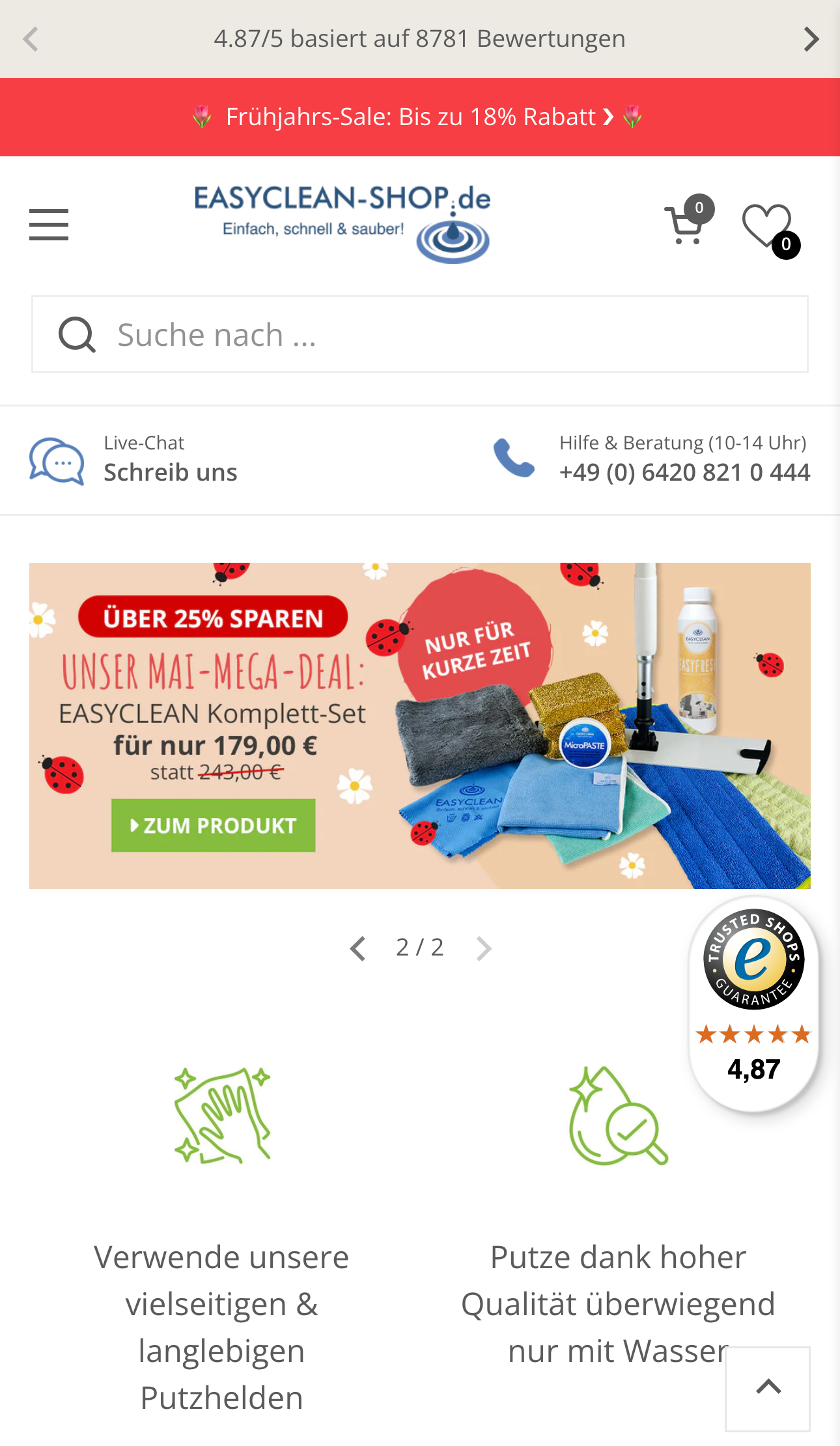 Screenshot des EasyClean Shopify Plus Shops
