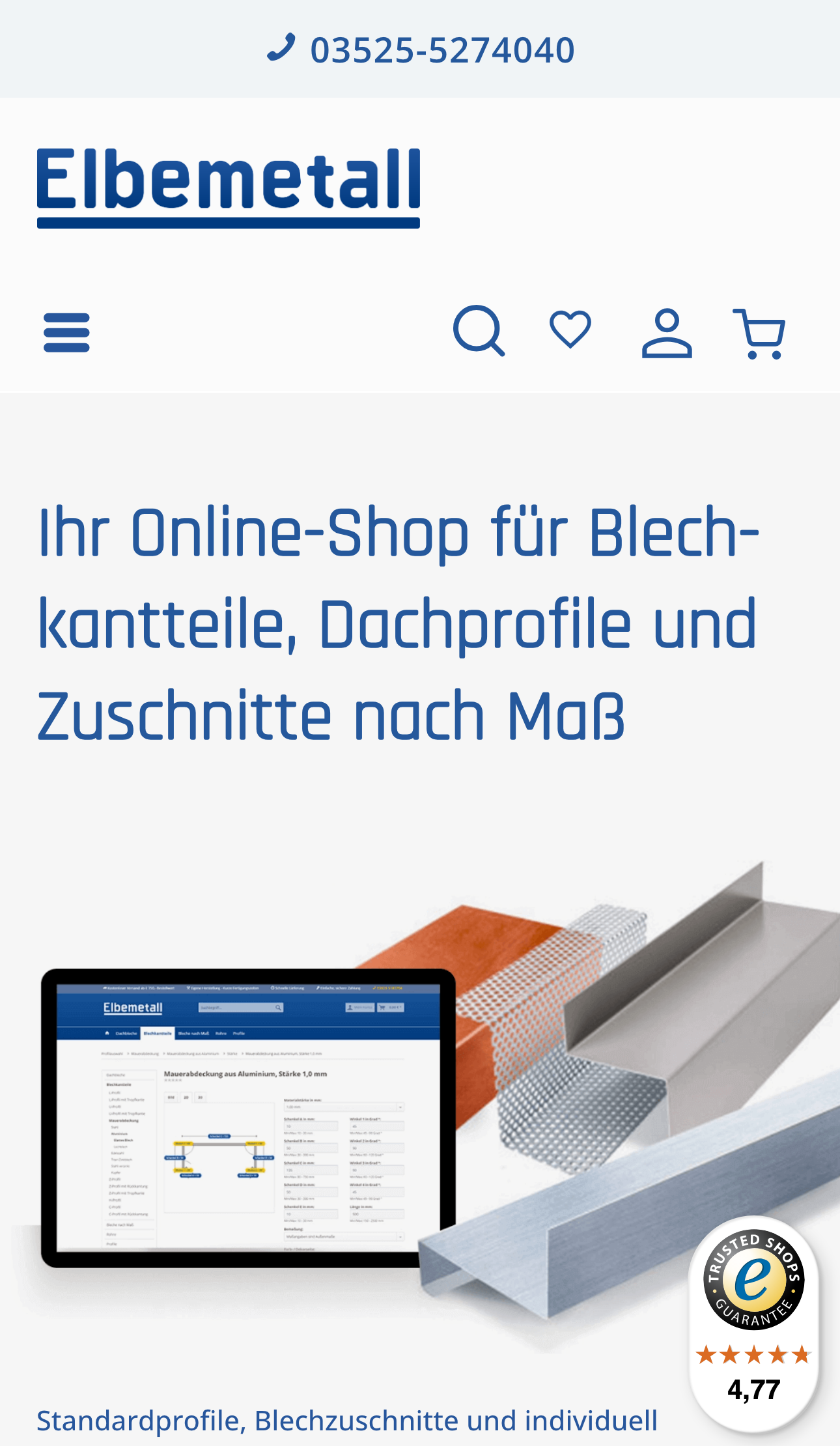 Screenshot des Elbmetall Shopify Plus Shops