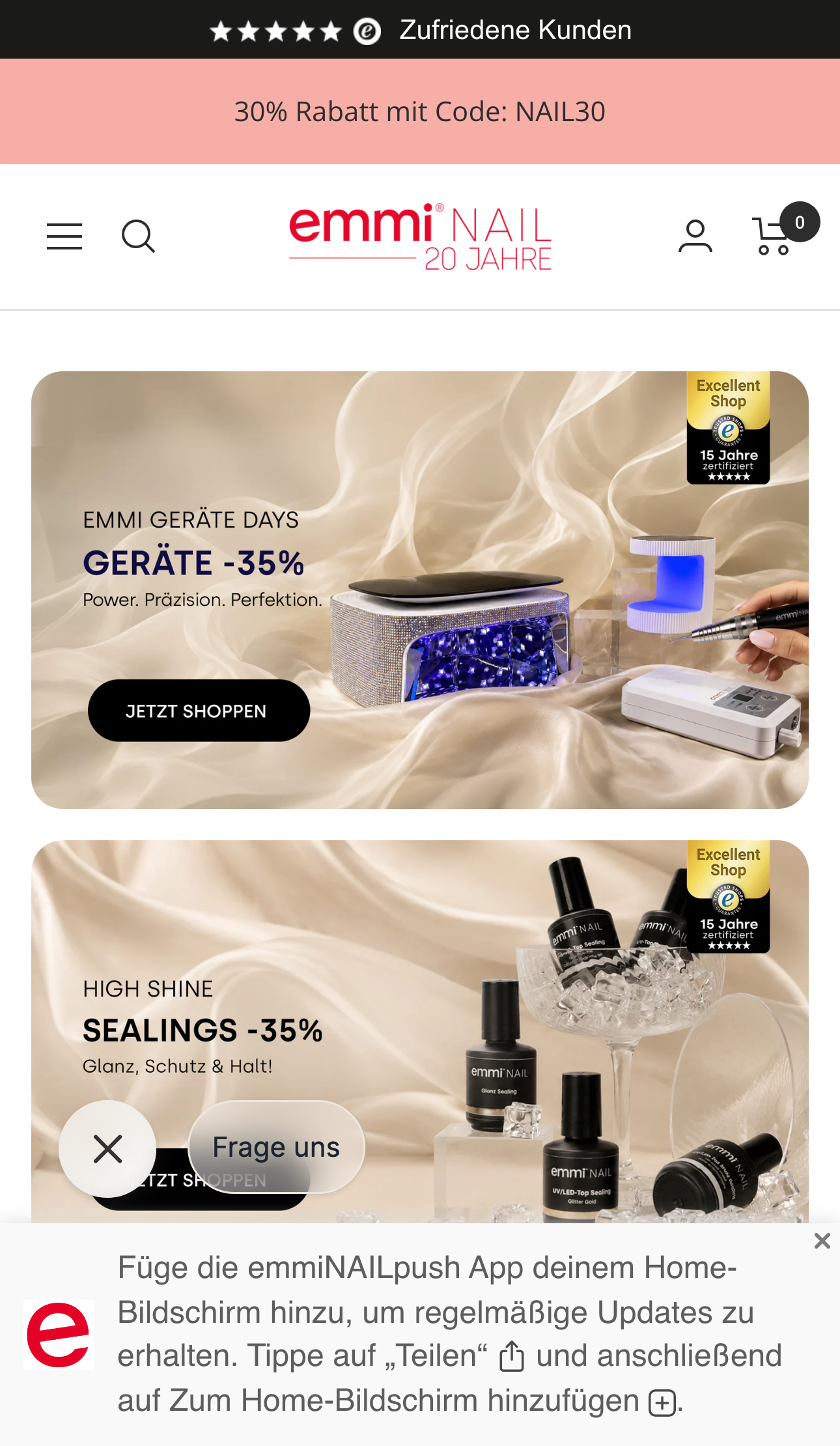 Screenshot des Emmi Nail Shopify Plus Shops