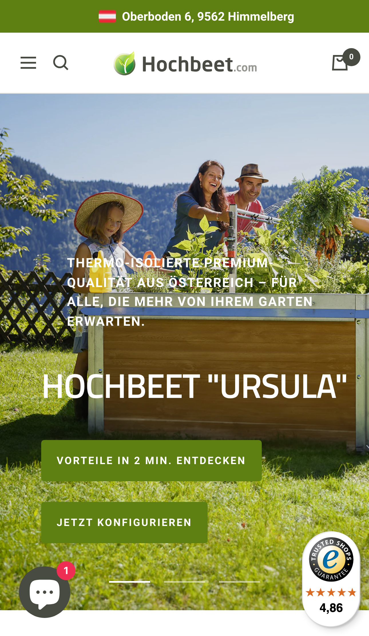 Screenshot von Hochbeet.com nach der Migration auf Shopify Plus