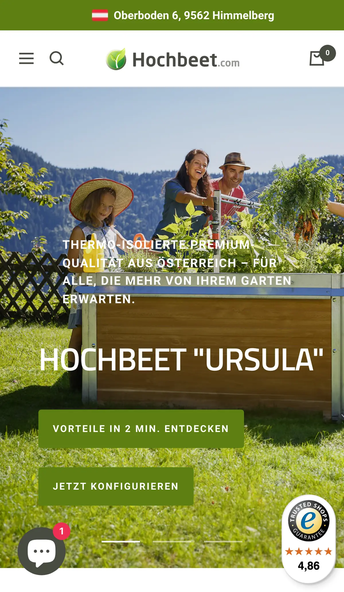 Screenshot von Hochbeet.com nach der Migration auf Shopify Plus