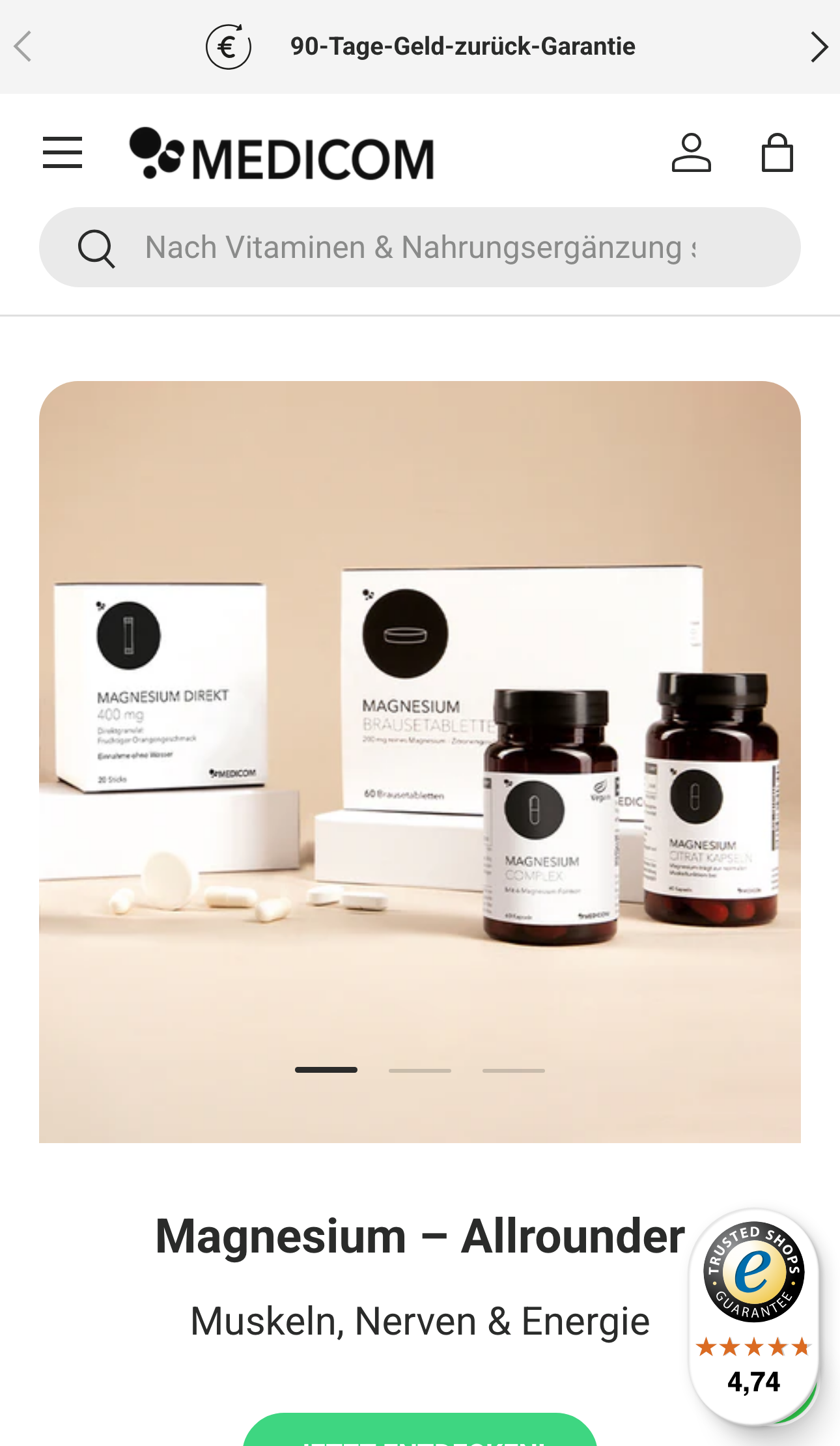 Screenshot des Medicom Shopify Plus Shops