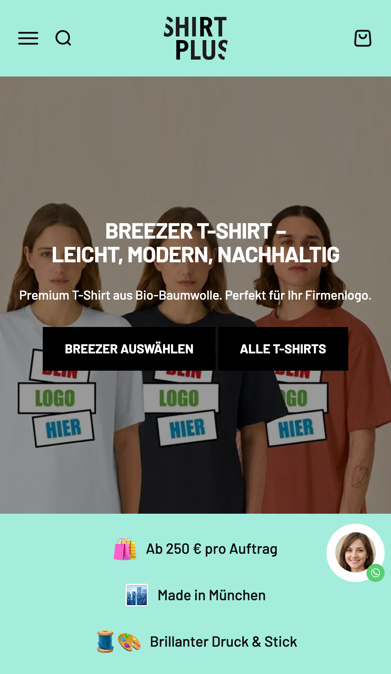 Screenshot des Shirtplus Shopify Plus Shops