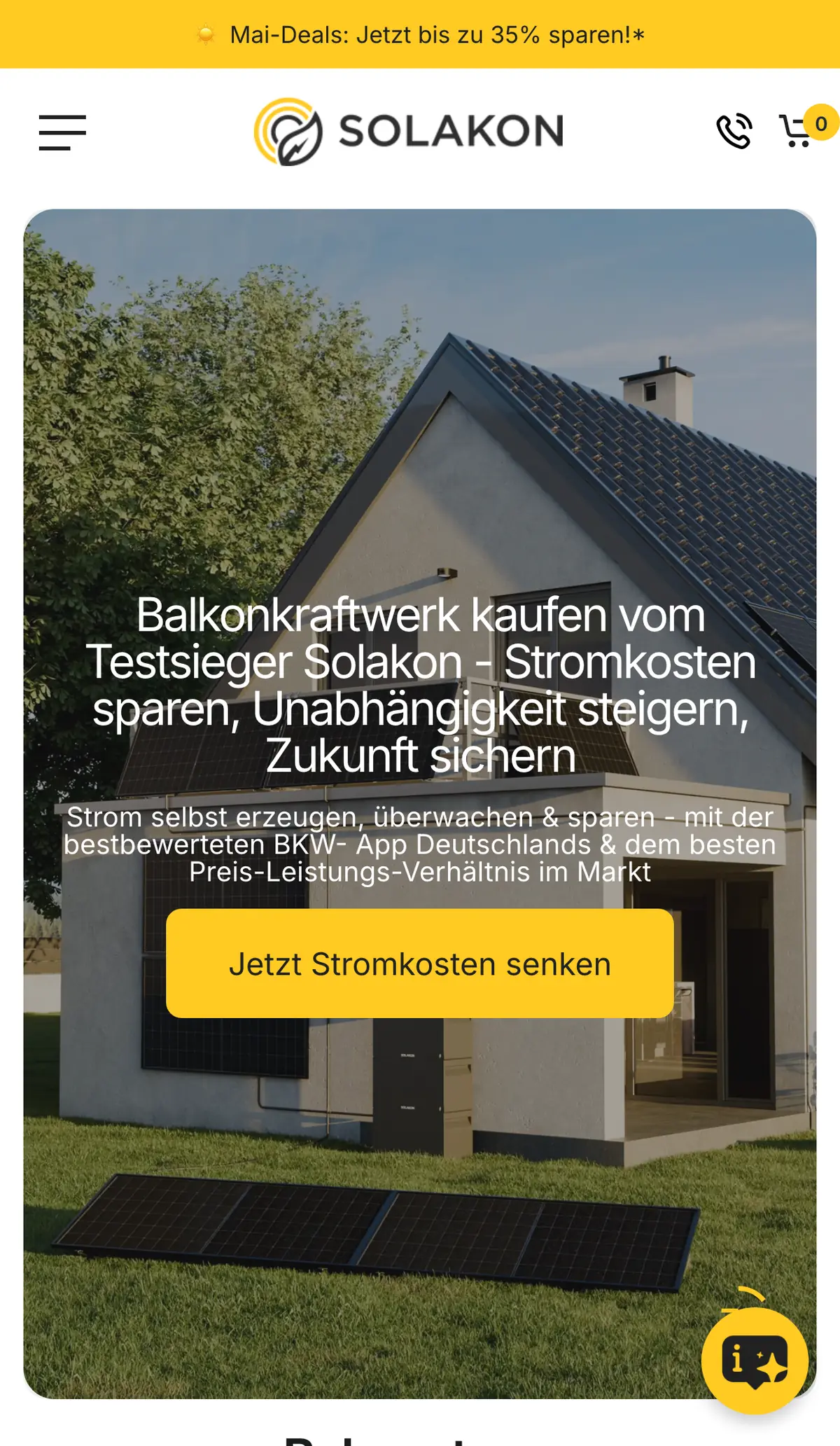 Screenshot von Solakon nach dem Relaunch – Balkonkraftwerk-Shop auf Shopify Plus