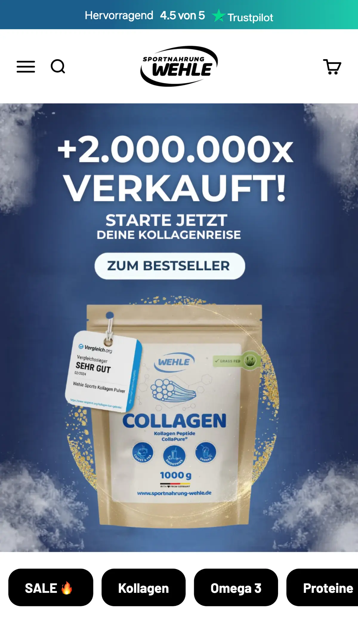 Screenshot von Sportnahrung Wehle nach der Migration auf Shopify Plus